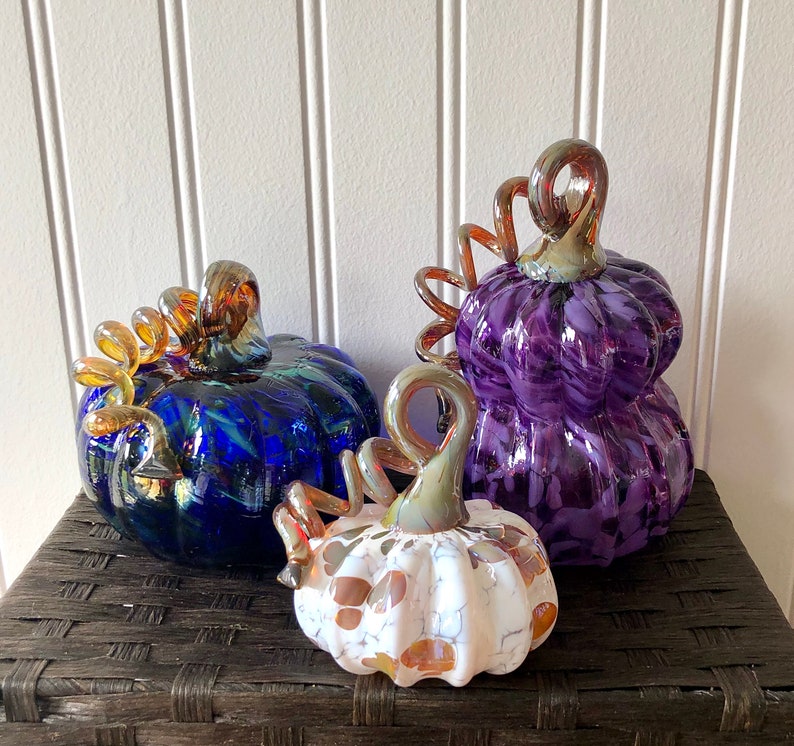 Blue & Gold Glass Pumpkin | Etsy