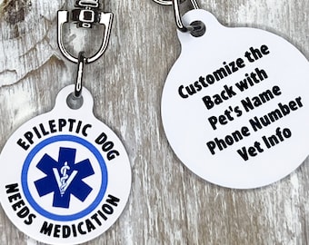 Epilepsy Dog Tag Medical Alert Pet Tag Epilepsy Awareness with Personalization Option