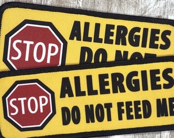 Allergy Warning Sign Dog Vest Harness Patch Choose VELCRO® Brand Hook Fastener Backing or a Sew-on Patch