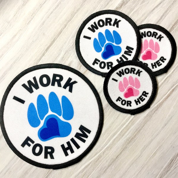 Dog Gear - Chaleco arnés capa parches de huellas de patas - Elija azul trabajo para él o rosa trabajo para ella con respaldo de gancho de la marca VELCRO®