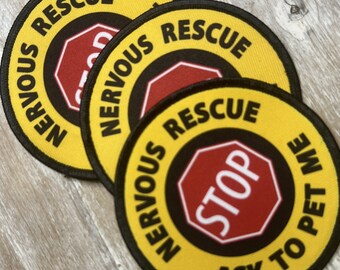 Nervous Rescue Dog Ask To Pet Patch w/ VELCRO® Brand Hook Fastener or Sew-on Backing Options | Rescued and Loved | Animal Rescue Mom