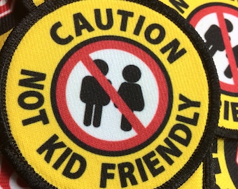 Caution Not Kid Friendly No Children Dog Pet Patch | Scared of Kids Pet Vest Harness Backpack Patch Sew-on or w/ VELCRO® Brand hook fastener