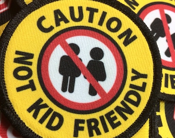 Caution Not Kid Friendly No Children Dog Pet Patch | Scared of Kids Pet Vest Harness Backpack Patch made with VELCRO® Brand hook fastener