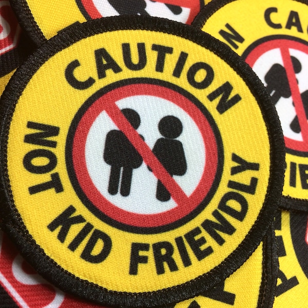 Caution Not Kid Friendly No Children Dog Pet Patch | Scared of Kids Pet Vest Harness Backpack Patch made with VELCRO® Brand hook fastener