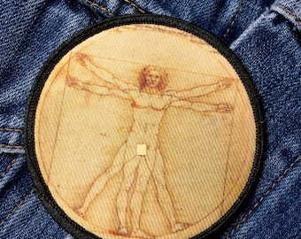 The Vitruvian Man Punk Hipster patch, Tiny - Large Jacket Back Patches | Biology Anatomy Science Leonardo Da Vinci | Sew-on or Appliqué