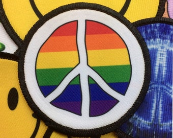 LBGT Rainbow Peace Sign Punk Back Patch for Jackets, Tiny & Large Patches | Lesbian Queer Gay Pride | SEW-on or VELCRO® Brand hook Backing