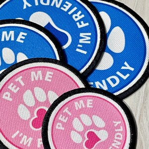 Pet Me I’m Friendly Dog Vest Clip on Patch Tag | Pink Blue Purple ...