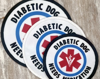 Dog Diabetic Patch Pet Medicine Customizable Sew on or with VELCRO® Brand hook Option | Medical Alert Pet Patch