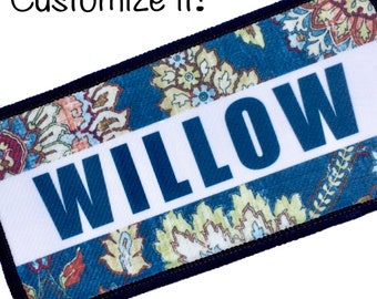 Custom Dog Patch Floral Denim Blue | VELCRO® Brand Hook FastenerBack OPTION | Custom Name Patch | Customizable Patch | Harness Vest Patches