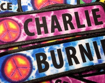 Custom Name Patch Tie dye for Dogs Personalized | Tie Dye Dog Patches | Blue Dog Harness | Pink Dog Vest | Sew-on Cape Harness Backpack