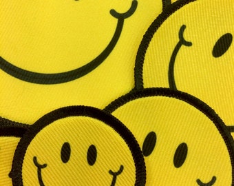 Yellow Happy Face Jacket Back Punk Patch, Large & Mini 60’s 70’s Hippie Patches, Cool Patches, Sew on or VELCRO® Brand hook Backing