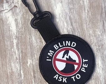 Blind Dog Ask To Pet Double Sided Dog Patch Tab for D-Ring Vest Harness