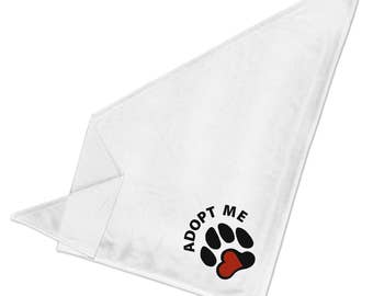Adopt Me Dog Bandana Heart Paw Print Rescue Shelter Pet Tie on White Bandana Pet Small Medium Large Dog Three Sizes Available
