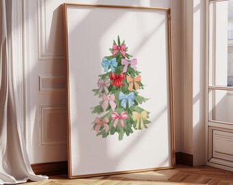 Christmas Tree Poster | Holiday Bar Cart Decor | Christmas Trendy Wall Art | Bow Tree | Instant Download | Digital Prints