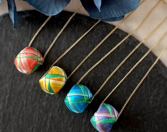 Kaga Yubinuki Necklace – Handmade Japanese Thimble Pendant, Silk Thread Jewelry, Unique Gift for Mom, Japanese Craft, "Kaga Yubinuki"