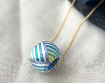 Pastel Gradient Yubinuki Necklace, Japanese Silk Jewelry, Kaga Thimble Pendant – Modern Charm in Ice Colors