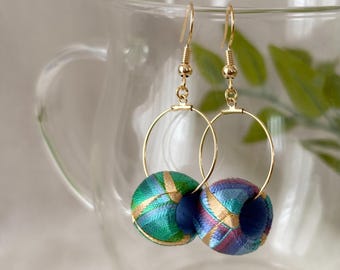 Silk Thread Earrings, Traditional Japanese Earrings, Aurora Inspired Jewelry, Japanese Handmade Earrings, Kaga Yubinuki, Gift for Her