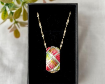 Yubinuki Necklace, Silk Thread Jewelry, Japanese Thimble, Embroidery Design - A Modern Take on Traditional Accessories, "Kaga Yubinuki"