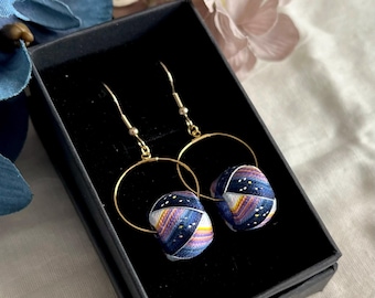 Silk thread earrings, Traditional Japanese earrings, Japanese handmade earrings, special gift for mom, Japanese Thimble, "Kaga Yubinuki"