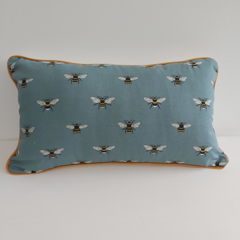 Sophie Allport Teal Bees Fabric Cushion With Mustard Piping Etsy