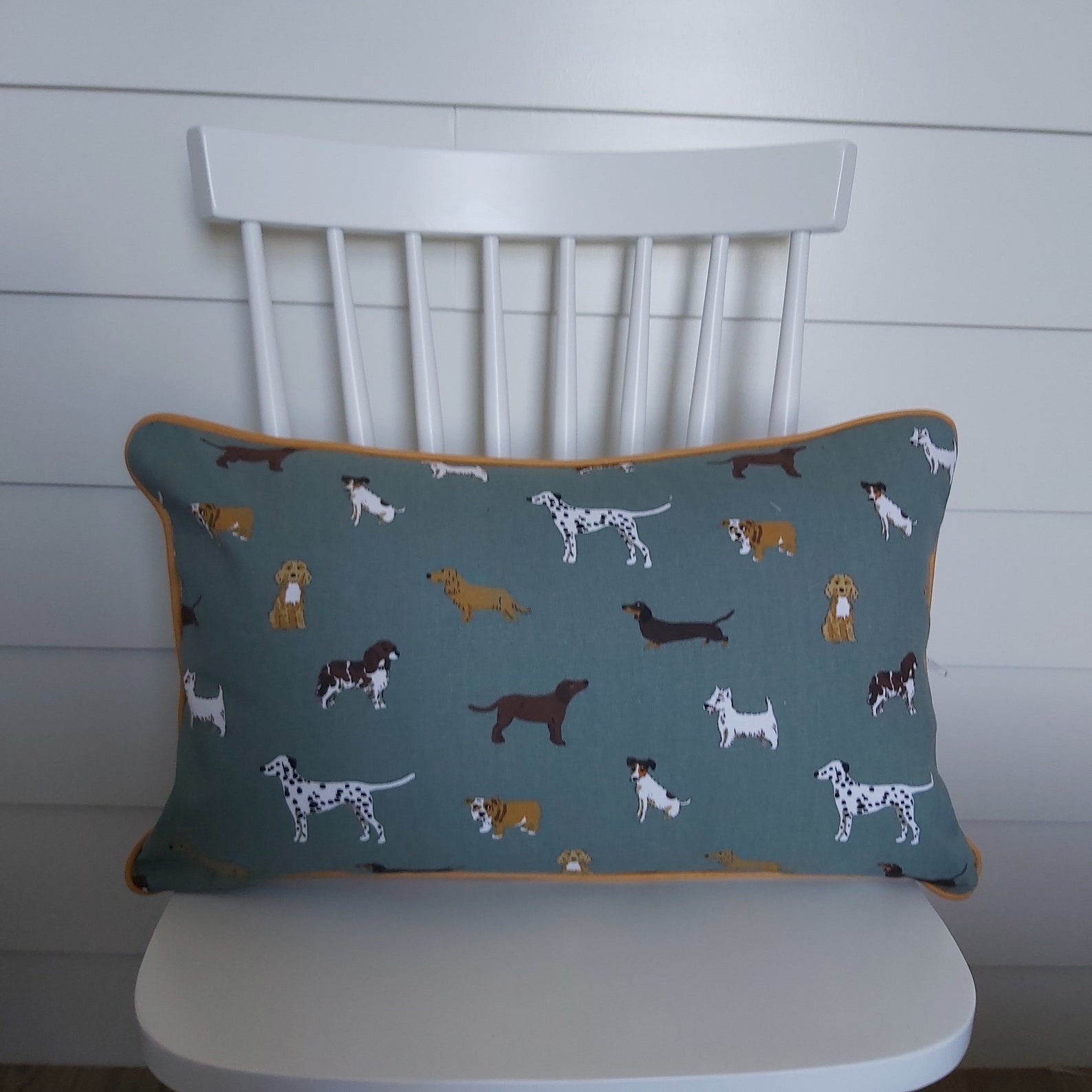 Sophie Allport Fetch Fabric Cushion Cover With Mustard Pom Etsy