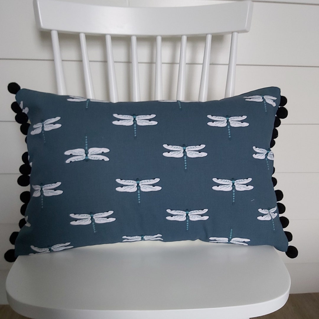 Sophie Allport Dragonfly Fabric Cushion With Black Pom Poms Etsy UK