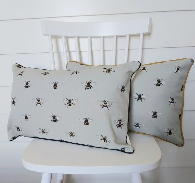 Sophie Allport Bees Fabric Cushion Cover With Mustard Piping Etsy