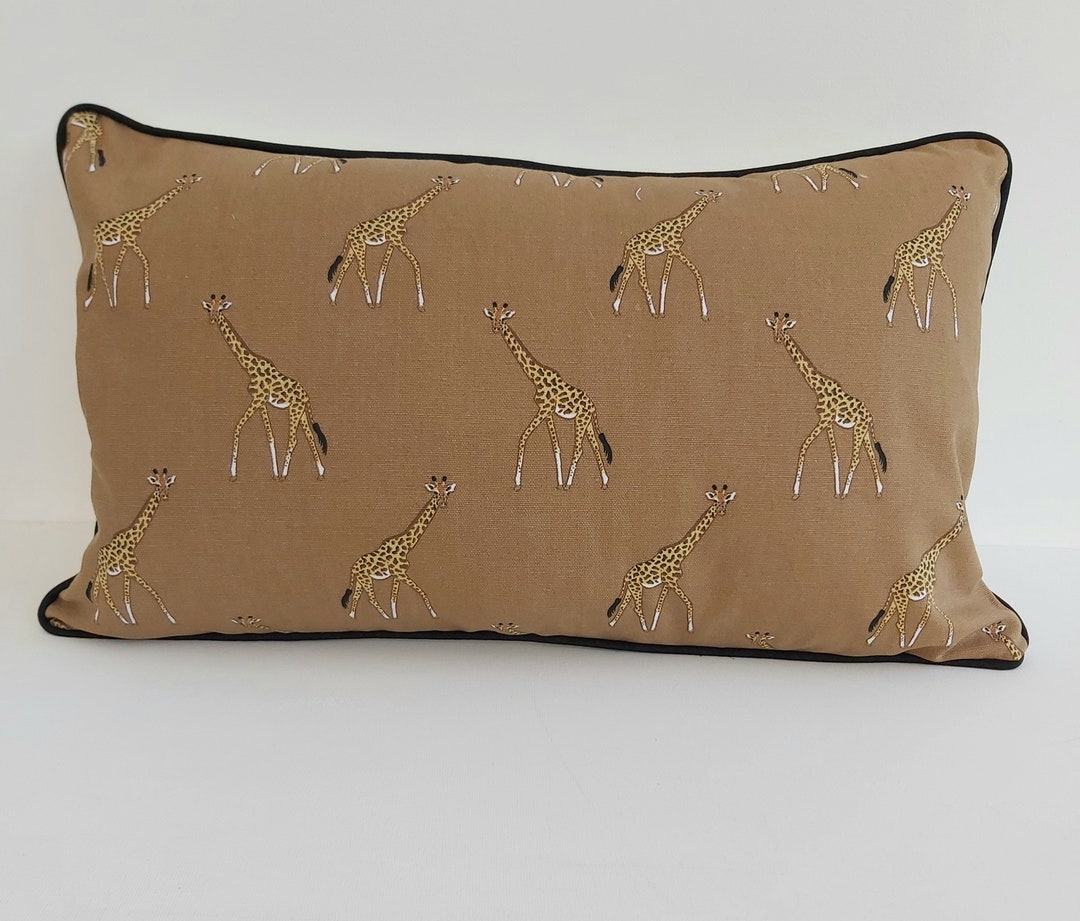 Sophie Allport Giraffes Fabric Cushion With Black Piping Etsy