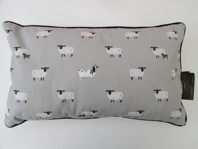 Sophie Allport Sheep Fabric Cushion Cover With Black Pom Poms Etsy