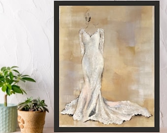 Retrato de vestido de novia personalizado - pintado a mano