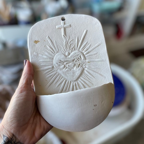 Holy Water Font/Catholic Wedding Gift. Sacred Heart of Jesus