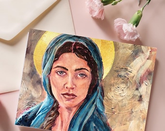Tarjetas de la Virgen María: Juego de 5 tarjetas artísticas inspiradas en la fe