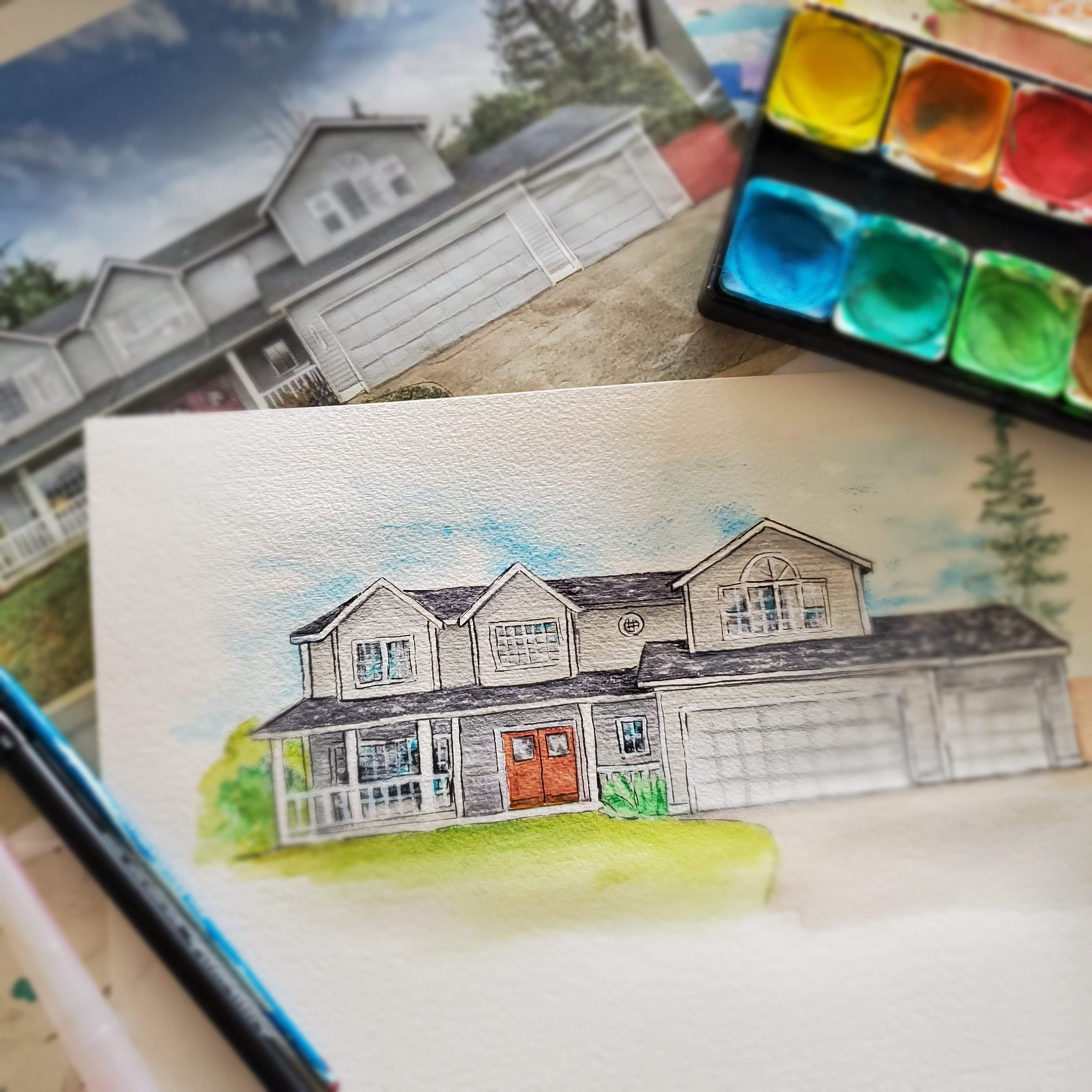 Custom Watercolor Home Portrait From Photo - Hand-painted Original ...