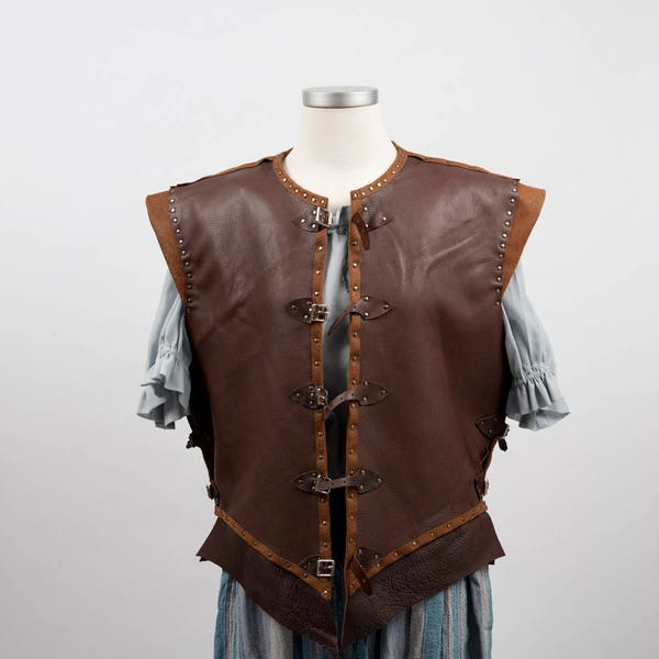 Veste de pirate en cuir 17ème 18ème siècle doublet gilet mousquetaire costume jeu de trônes cosplay GN sorceleur aventurier L fait main faire