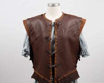 Leather pirate jacket 17th 18th century doublet waistcoat musketeer costume game of thrones cosplay larp witcher adventurer L handmade faire