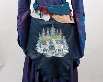 Jupe de combat en cuir bleu unique avec broderie cerf des neiges pour costume de GN fantaisie armure juste cosplay congelé maison d&#39;hiver symbole renaissance