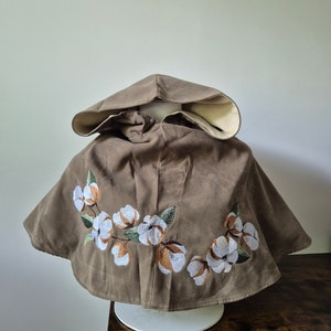 Medieval hood larp costume mantle cotton embroidery lrp druid cosplay accessory renaissance faire elf fantasy clothing cottagecore fashion