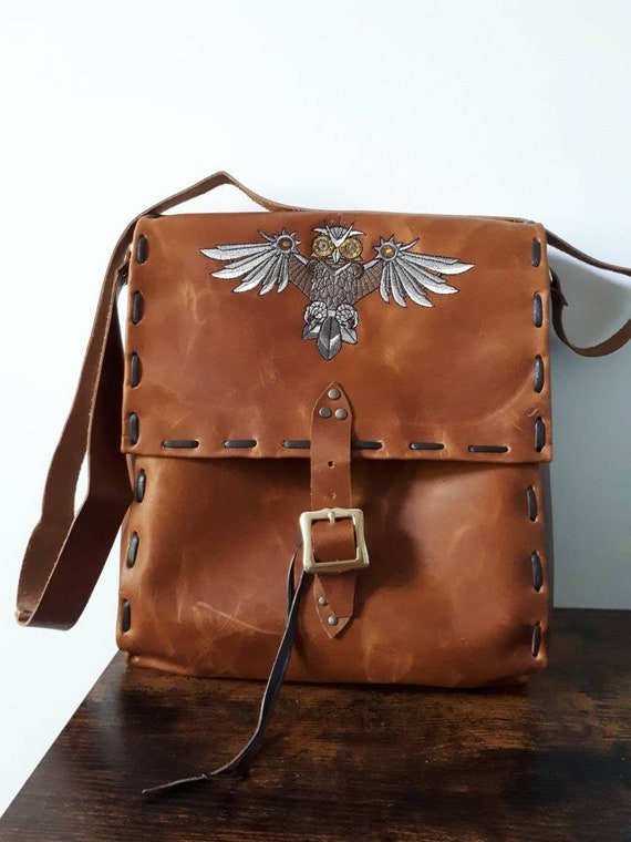 Sac Bandoulière En Cuir Vintage - Crossbody Marron - Grand Format - Neuf Sans étiquette