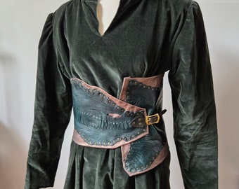 Unique ostrich leather obi belt for fantasy larp costume cosplay adjustable size corset belt post apo festival clothing ren faire accessory