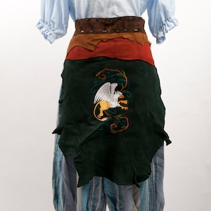 Leather battle skirt gryphon embroidery larp clothing ren faire costume forest mage druid wizard fantasy armor magic banner warcraft cosplay