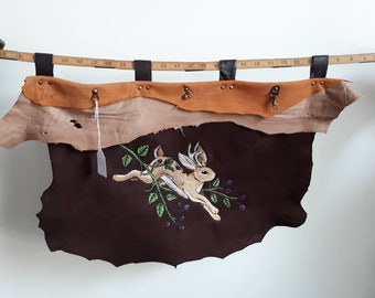 Brown leather battleskirt with jackalope embroidery larp armor fantasy costume lrp hunter cosplay druid ranger clothing woodland fairytale