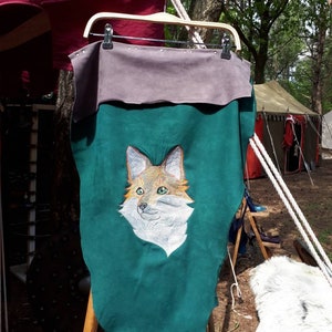 Green brown leather battle skirt apron fox embroidery fantasy costume larp druid armor banner huntsman warcraft lrp elf ranger cosplay faire