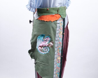 Green leather battleskirt side banner cherry blossom dragon embroidery larp fantasy fair sca costume ranger forest wood elf armor men women