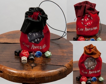 Large leather dnd dice bag d20 for rpg tabletop games embroidered dungeons and dragons pouch geek fantasy pathfinder accessory dicebag red