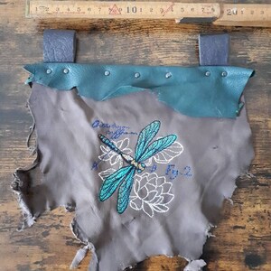 Leather tiny banner with dragonfly embroidery larp fantasy costume renaissance faire clothing lrp accessory cosplay biology house symbol dnd
