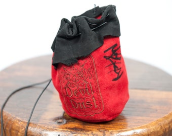 Leather dice bag signed by Mark Sheppard autograph Crossroads Devil Dust embroidery Supernatural cosplay larp pouch red black demon hunter