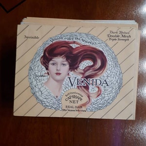 Vintage hair net envelopes some with hairnet Venida old new stock and used Lorraine 20s 30s 40s women&#39;s hair accessory antique ephemera