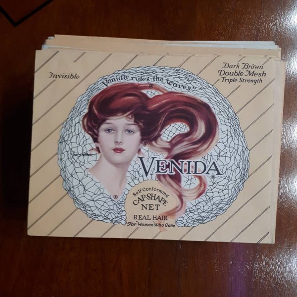 Vintage hair net envelopes some with hairnet Venida old new stock and used Lorraine 20s 30s 40s women's hair accessory antique ephemera