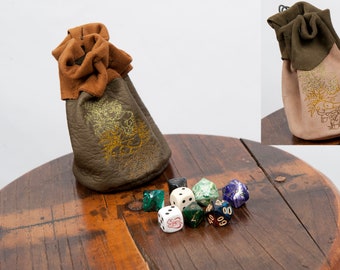 Large leather dice bag Pan embroidery larp pouch rpg gamer geek nerd gift fantasy costume accessory greek gods Dionysus brown sca faun fairy