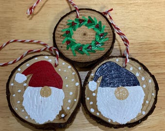 Hand Painted Wood Slice Christmas Ornaments